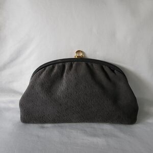 Vintage Italian Suede Ostrich Clutch Bag Gray